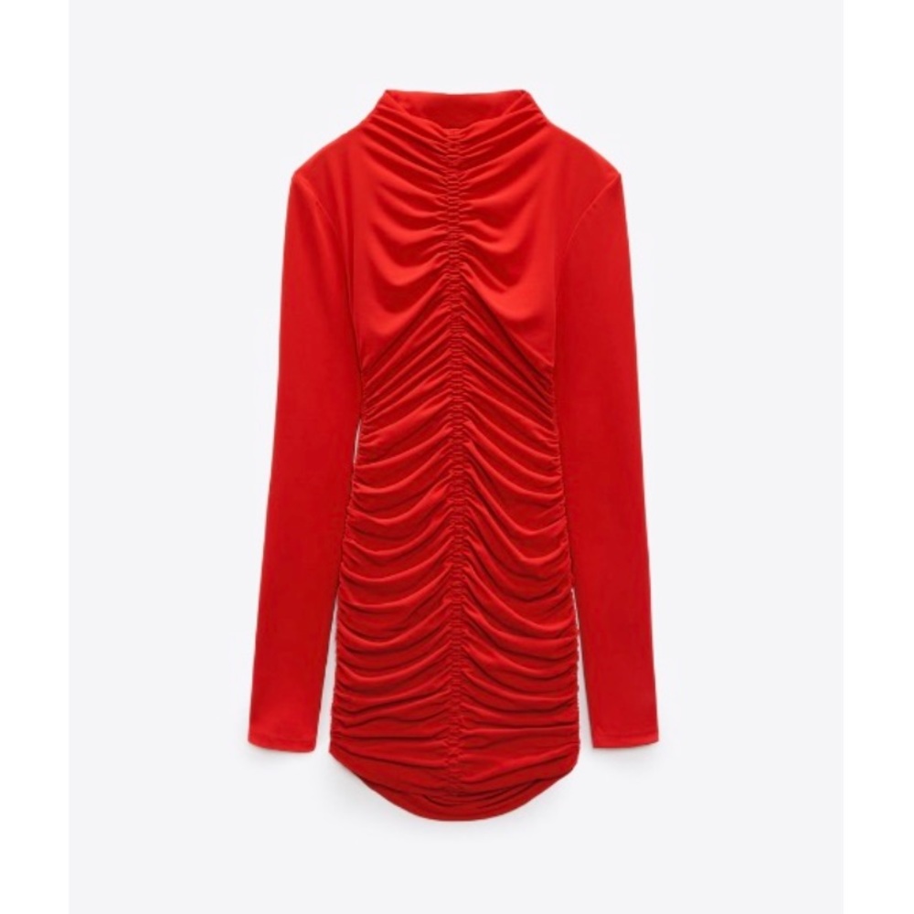Zara Red BodyCon Dress With Ruching Size Small NWT